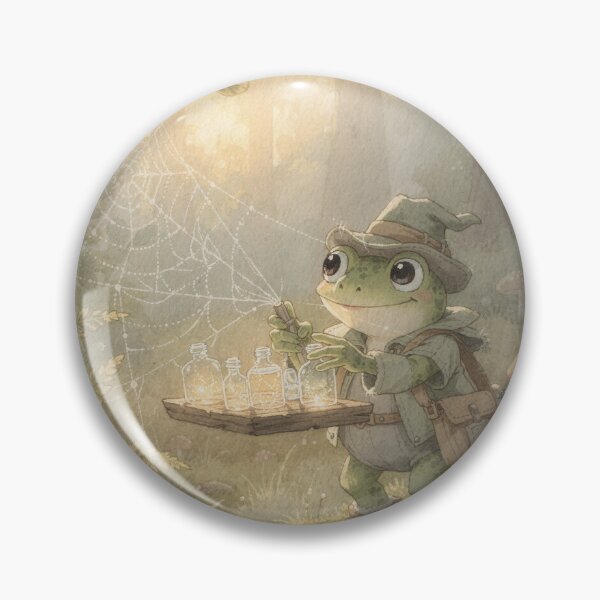 Item preview, Frog Dew Collector Filling Tiny Bottles at Dawn Cottagecore Art designed and sold by PictorialWhimsy.