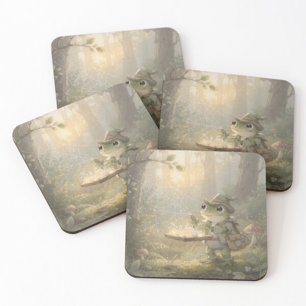 Item preview, Frog Dew Collector Filling Tiny Bottles at Dawn Cottagecore Art designed and sold by PictorialWhimsy.