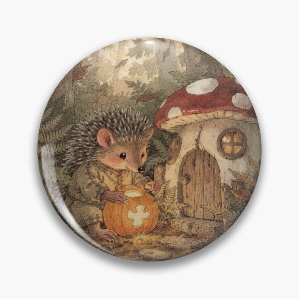 Item preview, Hedgehog Folk Carving a Pumpkin Lantern Storybook Art designed and sold by PictorialWhimsy.