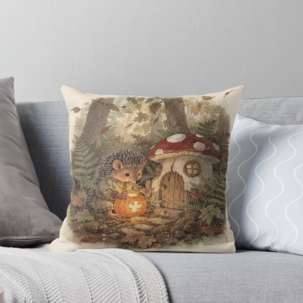 Item preview, Arte de cuento infantil: Erizos tallando una linterna de calabaza designed and sold by PictorialWhimsy.