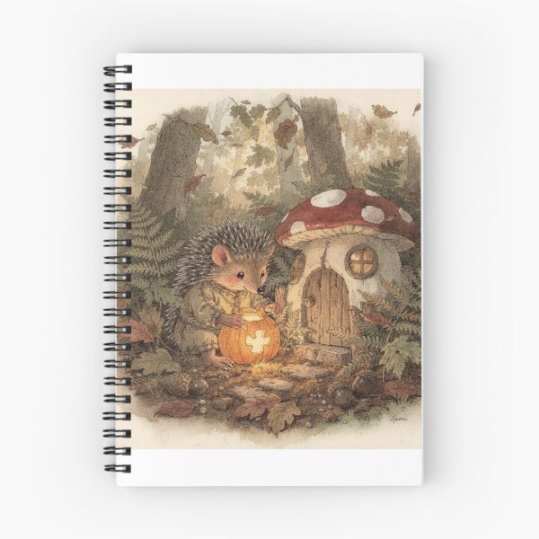 Item preview, Hedgehog Folk Carving a Pumpkin Lantern Storybook Art designed and sold by PictorialWhimsy.