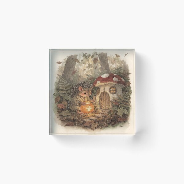 Item preview, Hedgehog Folk Carving a Pumpkin Lantern Storybook Art designed and sold by PictorialWhimsy.