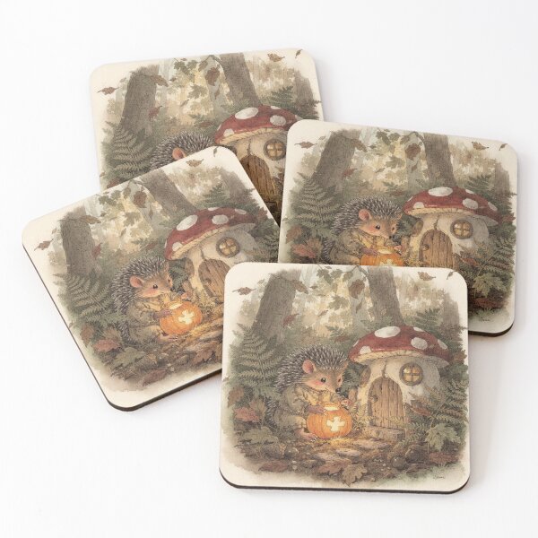 Item preview, Hedgehog Folk Carving a Pumpkin Lantern Storybook Art designed and sold by PictorialWhimsy.