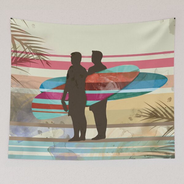 Item preview, Vintage Retro Tropical Surfer Silhouette with Longboards designed and sold by Karin Taylor.