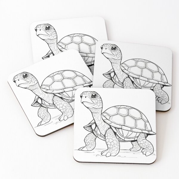 Item preview, Adorable Baby Tortoise – Cute Black and White Line Art Illustration designed and sold by Artisan Finds Online.