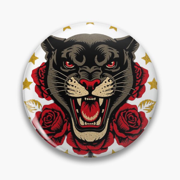 Item preview, Traditional Tattoo Black Panther with Red Roses and Stars designed and sold by Ankushpc.