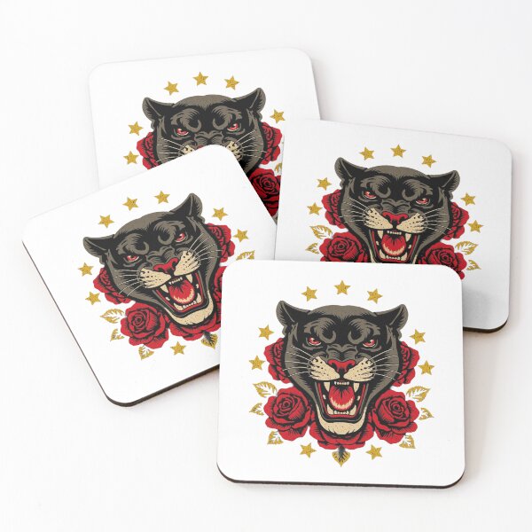 Item preview, Traditional Tattoo Black Panther with Red Roses and Stars designed and sold by Ankushpc.