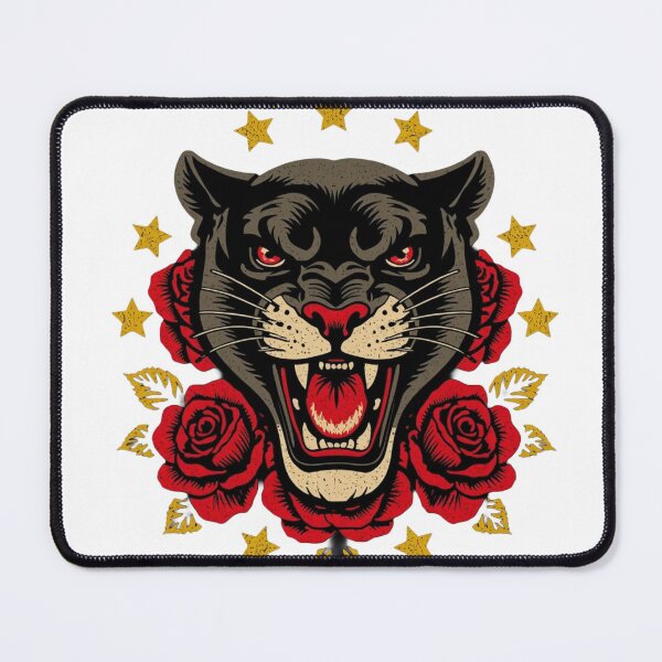 Item preview, Traditional Tattoo Black Panther with Red Roses and Stars designed and sold by Ankushpc.
