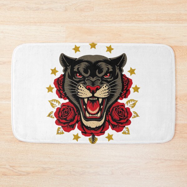 Item preview, Traditional Tattoo Black Panther with Red Roses and Stars designed and sold by Ankushpc.