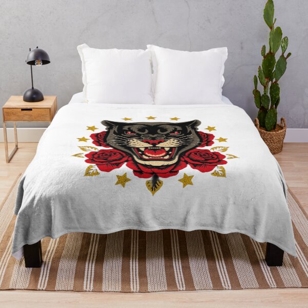Item preview, Traditional Tattoo Black Panther with Red Roses and Stars designed and sold by Ankushpc.