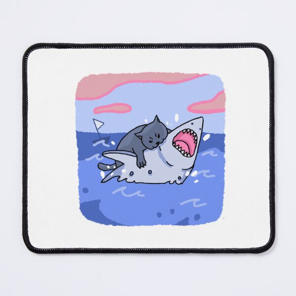 Item preview, Cute Cat Riding Shark Ocean Adventure Art designed and sold by TimelessRetroCo.