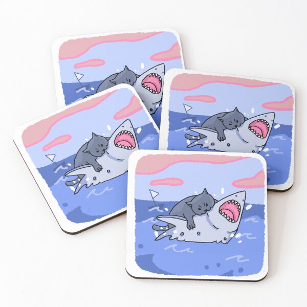 Item preview, Cute Cat Riding Shark Ocean Adventure Art designed and sold by TimelessRetroCo.