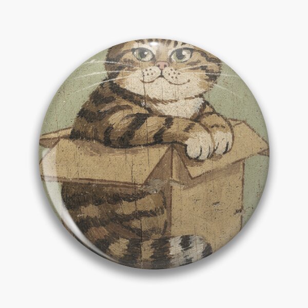 Item preview, Grumpy Toyger Cat Wedged Into a Shoebox Folk Art designed and sold by PictorialWhimsy.