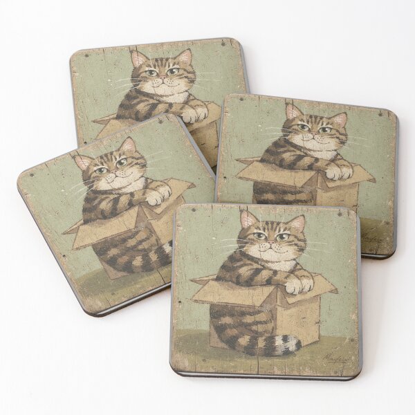 Item preview, Grumpy Toyger Cat Wedged Into a Shoebox Folk Art designed and sold by PictorialWhimsy.