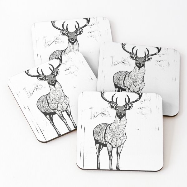 Item preview, Majestic Stag in the Forest – Intricate Black and White Wildlife Line Art designed and sold by Artisan Finds Online.