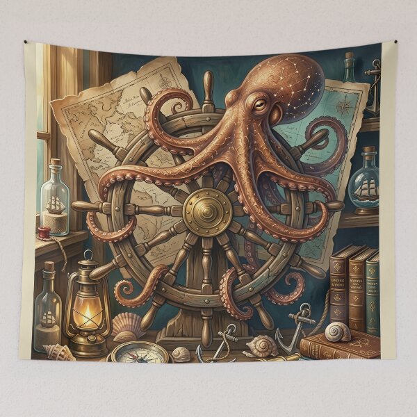 Item preview, Vintage Nautical Octopus Classic Maritime Ocean Wall Art  Retro Sea Creature Illustration designed and sold by ZyxDes.