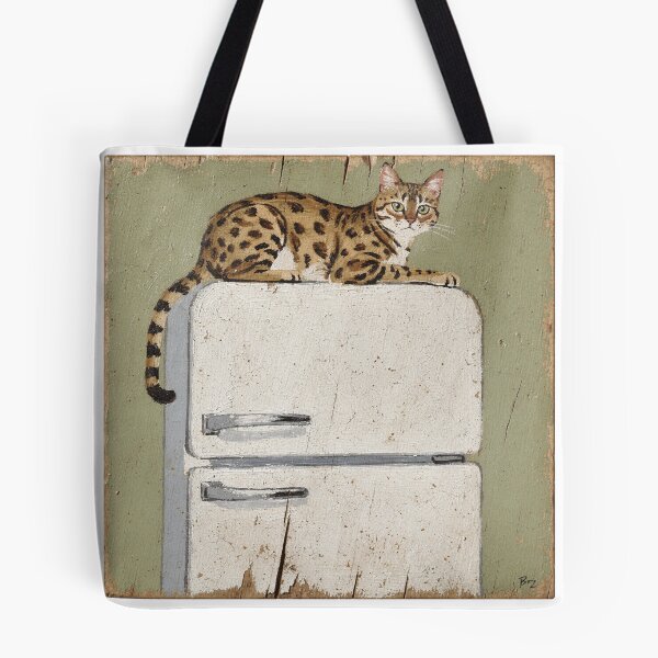 Item preview, Ocicat Perched Atop the Fridge Judging Everyone Folk Art designed and sold by PictorialWhimsy.