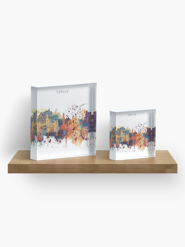 Alternate view of Edinburgh Watercolour Skyline Acrylic Block