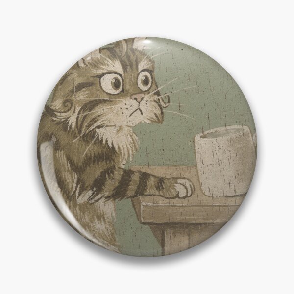 Item preview, Startled Highlander Cat Caught Knocking a Mug Off the Table Folk Art designed and sold by PictorialWhimsy.