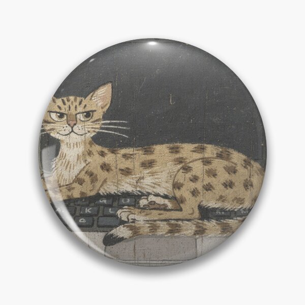 Item preview, Grumpy Serengeti Cat Refusing to Leave the Keyboard Folk Art designed and sold by PictorialWhimsy.