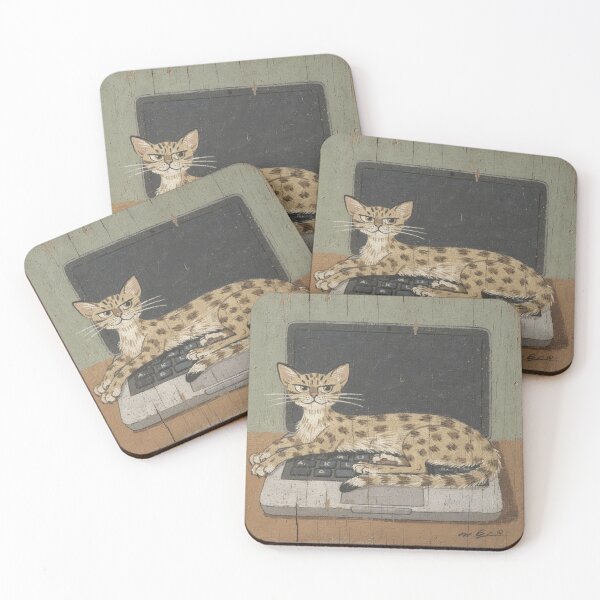 Item preview, Grumpy Serengeti Cat Refusing to Leave the Keyboard Folk Art designed and sold by PictorialWhimsy.