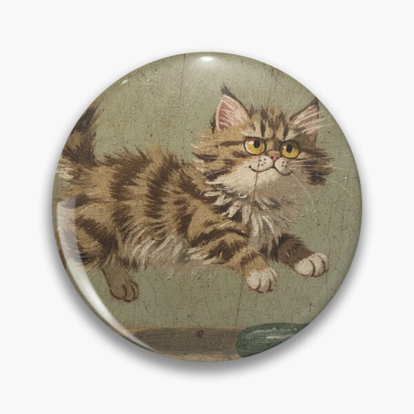 Item preview, Wide-Eyed Cymric Kitten Startled by a Cucumber Folk Art designed and sold by PictorialWhimsy.
