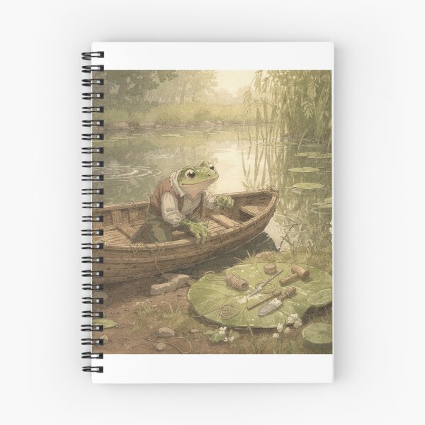 Item preview, Frog Reed-Boat Builder Caulking the Hull Cottagecore Art designed and sold by PictorialWhimsy.