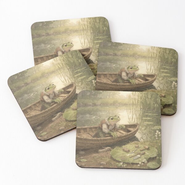 Item preview, Frog Reed-Boat Builder Caulking the Hull Cottagecore Art designed and sold by PictorialWhimsy.