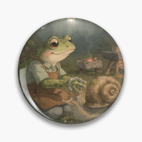 Item preview, Frog Snail Farrier Fitting Tiny Horseshoes Cottagecore Art designed and sold by PictorialWhimsy.