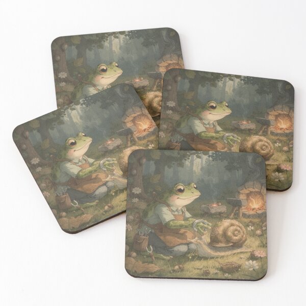 Item preview, Frog Snail Farrier Fitting Tiny Horseshoes Cottagecore Art designed and sold by PictorialWhimsy.