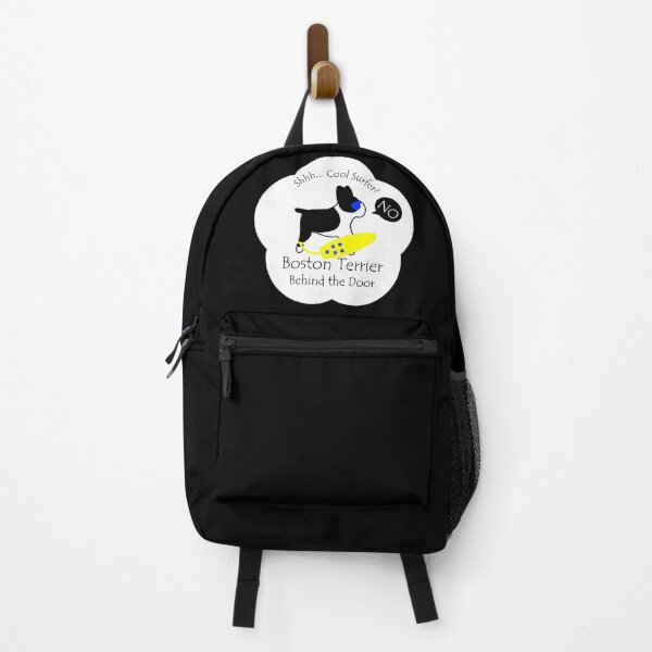 Item preview, Funny Boston Terrier Cool Surfer Behind the Door White Base designed and sold by Na7nasColorShop.
