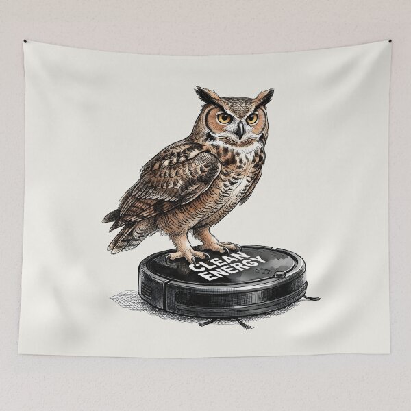 Item preview, Clean Energy - Funny Owl on Robot Vacuum Cleaner Art designed and sold by SoulPT.