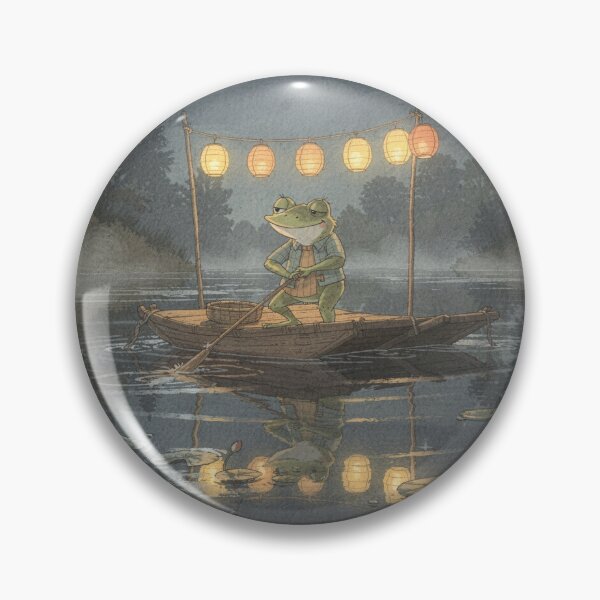Item preview, Frog Lantern Ferry Across the Midnight Pond Cottagecore Art designed and sold by PictorialWhimsy.