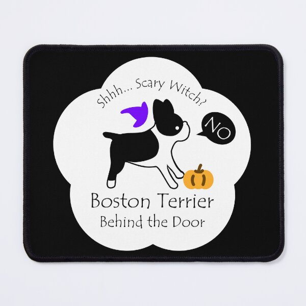 Item preview, Funny Boston Terrier Scary Witch Behind the Door White Base designed and sold by Na7nasColorShop.