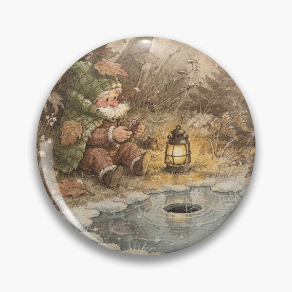 Item preview, Moss Gnome Fishing Through a Frozen Puddle Storybook Art designed and sold by PictorialWhimsy.