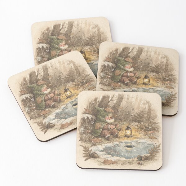 Item preview, Moss Gnome Fishing Through a Frozen Puddle Storybook Art designed and sold by PictorialWhimsy.