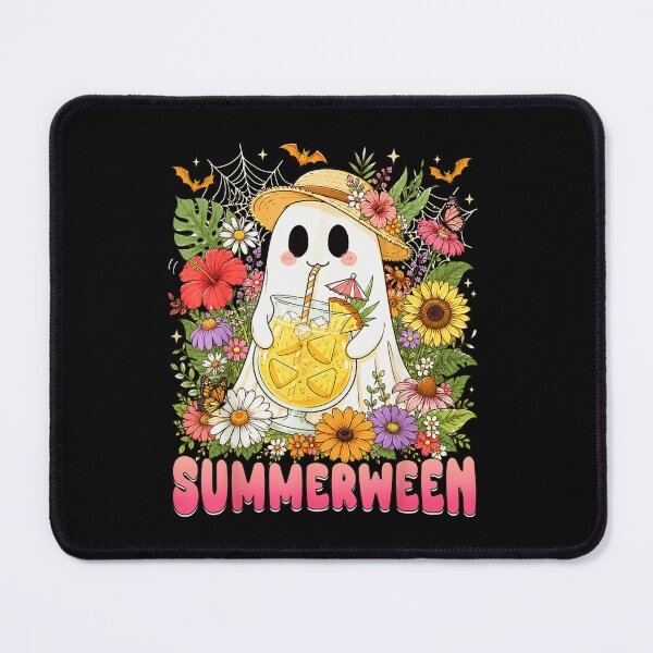 Item preview, Cute Summerween Ghost Drinking Pineapple Juice Floral Tropical Halloween Beach Vibes Art designed and sold by PhocoNibict.
