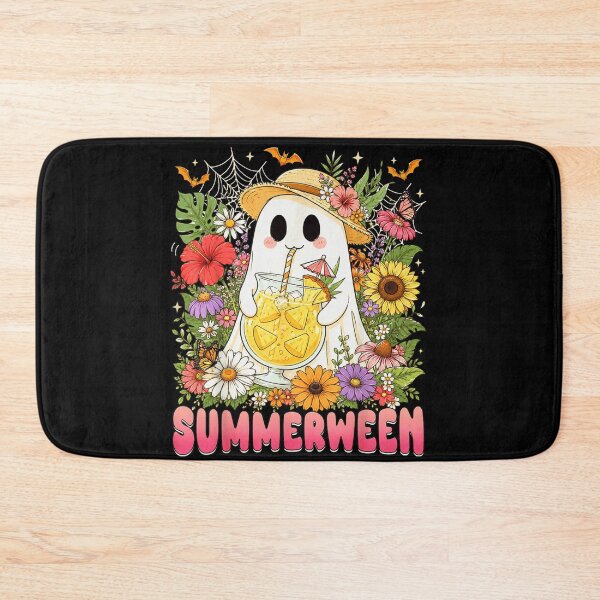 Item preview, Cute Summerween Ghost Drinking Pineapple Juice Floral Tropical Halloween Beach Vibes Art designed and sold by PhocoNibict.