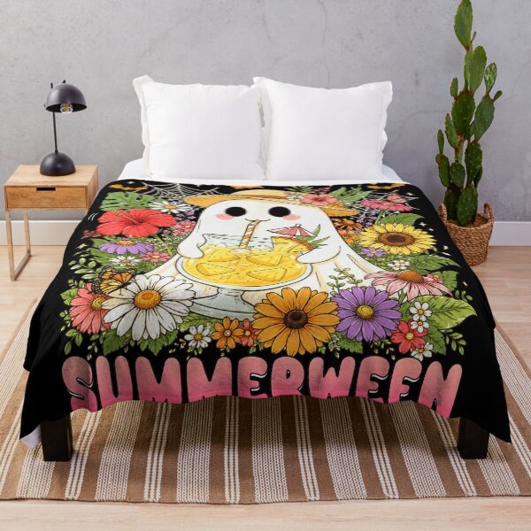 Item preview, Cute Summerween Ghost Drinking Pineapple Juice Floral Tropical Halloween Beach Vibes Art designed and sold by PhocoNibict.