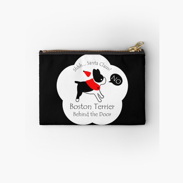 Item preview, Funny Boston Terrier Santa Claus Behind the Door White Base designed and sold by Na7nasColorShop.