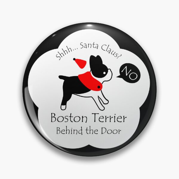 Item preview, Funny Boston Terrier Santa Claus Behind the Door White Base designed and sold by Na7nasColorShop.
