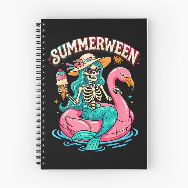 Item preview, Pastel Goth Summerween Mermaid Skeleton Eating Ice Cream Pink Flamingo Float Design designed and sold by PhocoNibict.