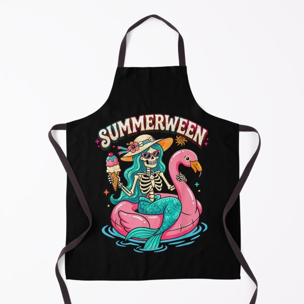 Item preview, Pastel Goth Summerween Mermaid Skeleton Eating Ice Cream Pink Flamingo Float Design designed and sold by PhocoNibict.