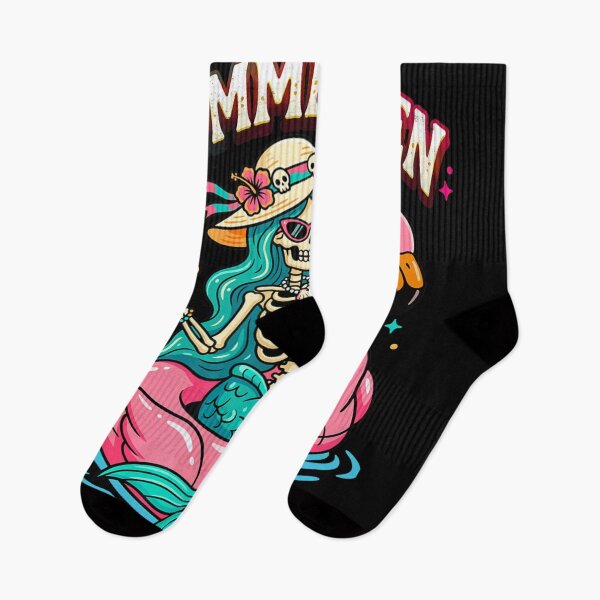Item preview, Pastel Goth Summerween Mermaid Skeleton Eating Ice Cream Pink Flamingo Float Design designed and sold by PhocoNibict.