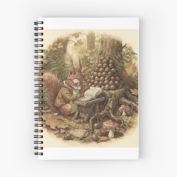 Item preview, Squirrel Folk Balancing the Autumn Acorn Ledger Storybook Art designed and sold by PictorialWhimsy.