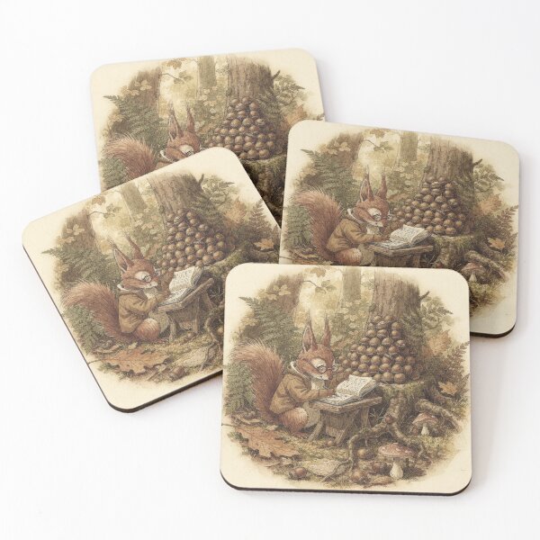 Item preview, Squirrel Folk Balancing the Autumn Acorn Ledger Storybook Art designed and sold by PictorialWhimsy.