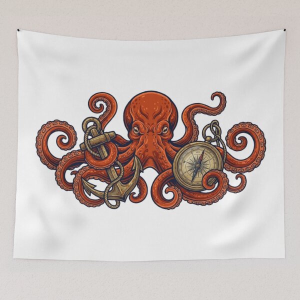 Item preview, Giant Octopus with Compass & Anchor | Nautical Ocean Vintage Vector T-Shirt Design designed and sold by Faisal  Shah.