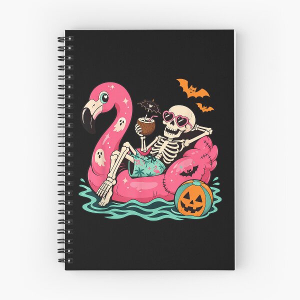 Item preview, Chill Summerween Skeleton Relaxing On Flamingo Float With Coconut Drink Pumpkin Ball designed and sold by PhocoNibict.
