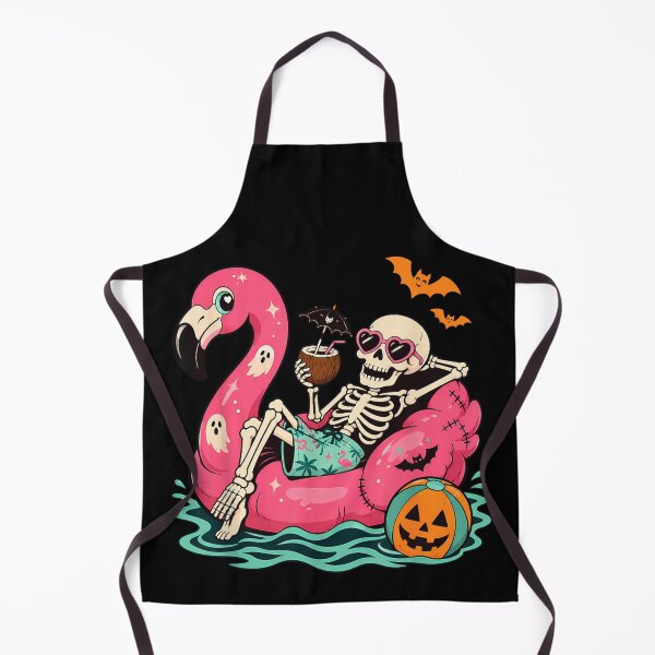 Item preview, Chill Summerween Skeleton Relaxing On Flamingo Float With Coconut Drink Pumpkin Ball designed and sold by PhocoNibict.