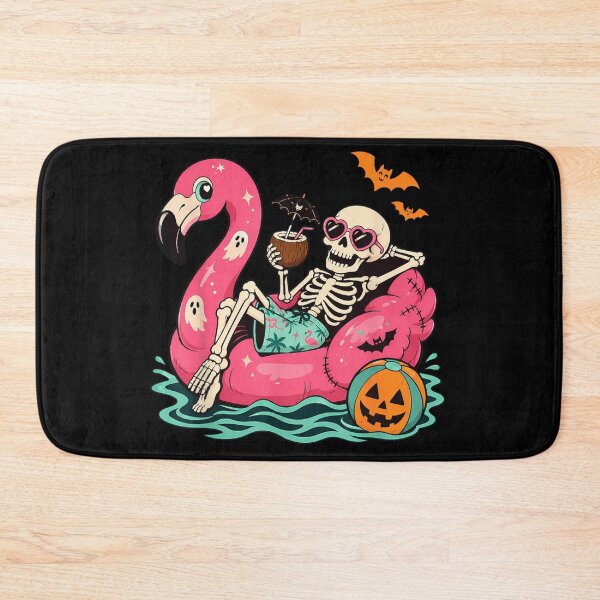 Item preview, Chill Summerween Skeleton Relaxing On Flamingo Float With Coconut Drink Pumpkin Ball designed and sold by PhocoNibict.